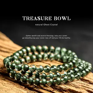 Natural Brazilian Green Phantom Crystal Bracelet – Deep Green Multi-Strand Beaded Charm for Wealth and Good Luck, Exquisite White-Tone Gift
