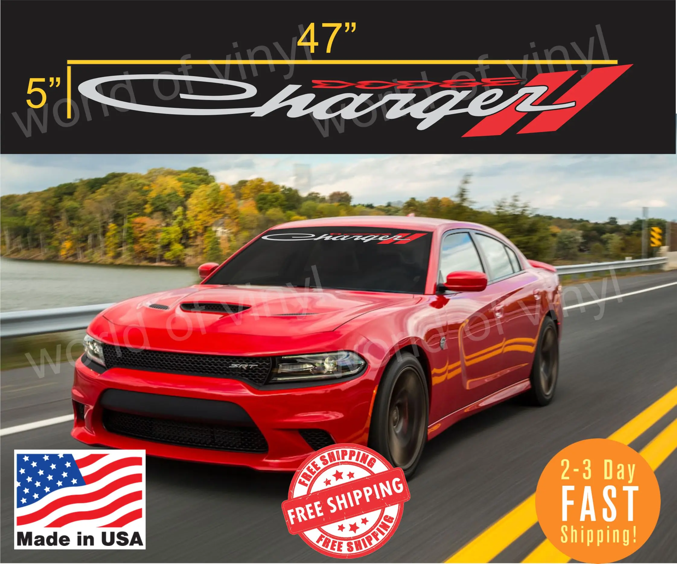 Dodge Charger Windshield Vinyl Decal Sticker 47" x 5" High-Quality Durable Material USA Made Vehicle Exterior Decoration Fast Shipping