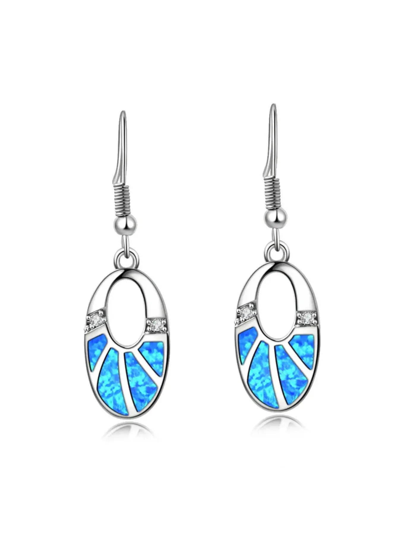 Blue Opal Teardrop Earrings,White K Plated Dangle Earrings & Zirconia Accents,Luxury Elegant Wedding Gift for Women Daily Wear