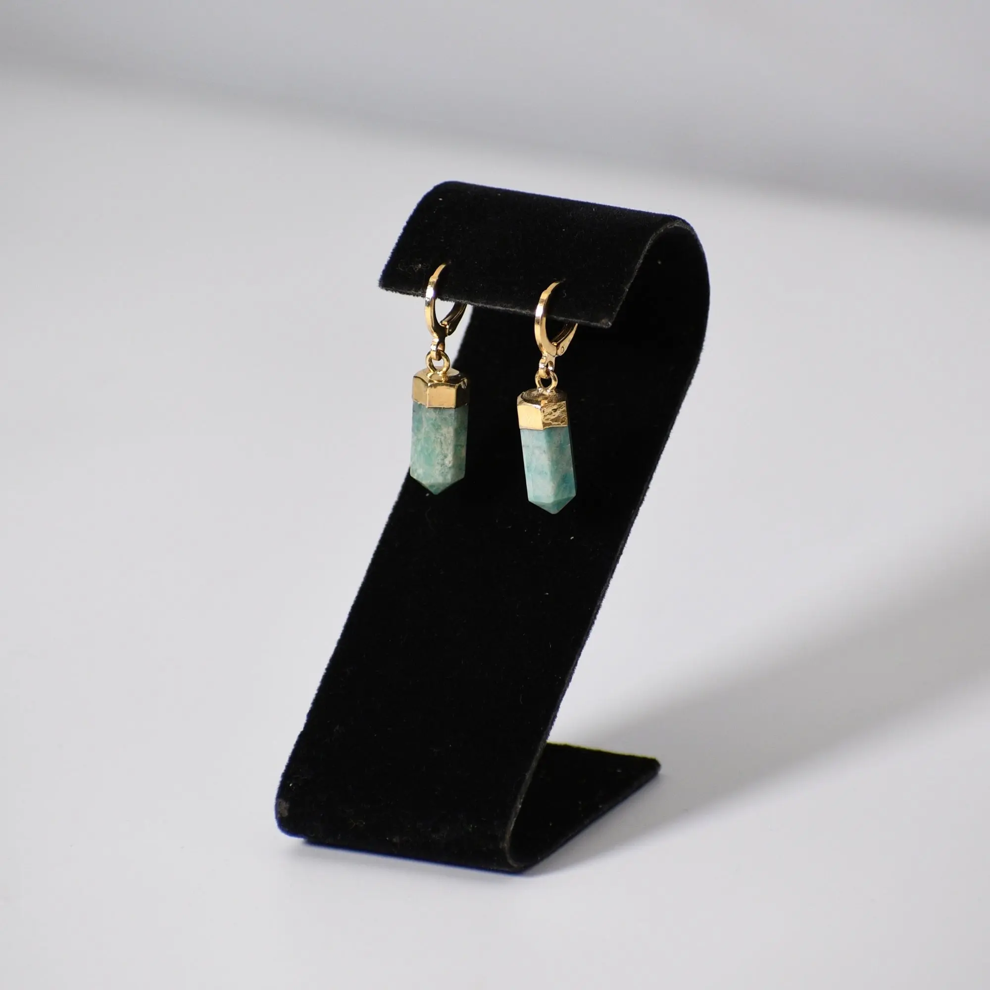 "Huggies" Amazonite point earrings (Leverback)