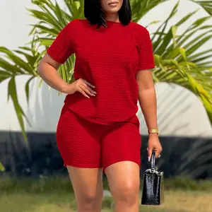 summer spring clothes Women's Stylish Casual Loose Solid Color 2025 new Two-Piece Set Short-Sleeved Top And Shorts Womenswear Check