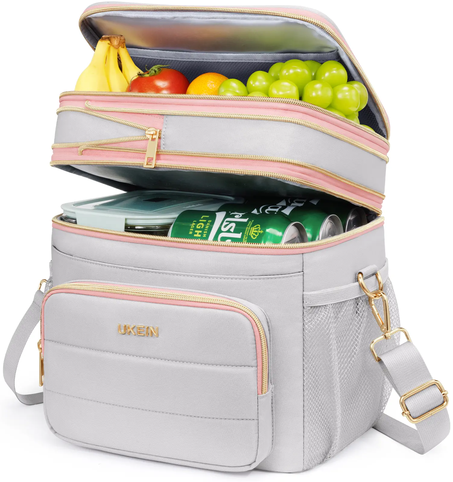 UKEIN Double Layer Lunch Bag, Large Capacity Insulated Cooler Tote with Leakproof Liner for Work & Outdoor