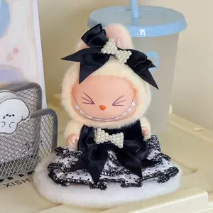 Elegant Pearl Bow Headband Dress Set for Dolls, Doll Clothing Set, Perfect Fit for 17cm Labubu Dolls, Stylish Costume Accessory Kit