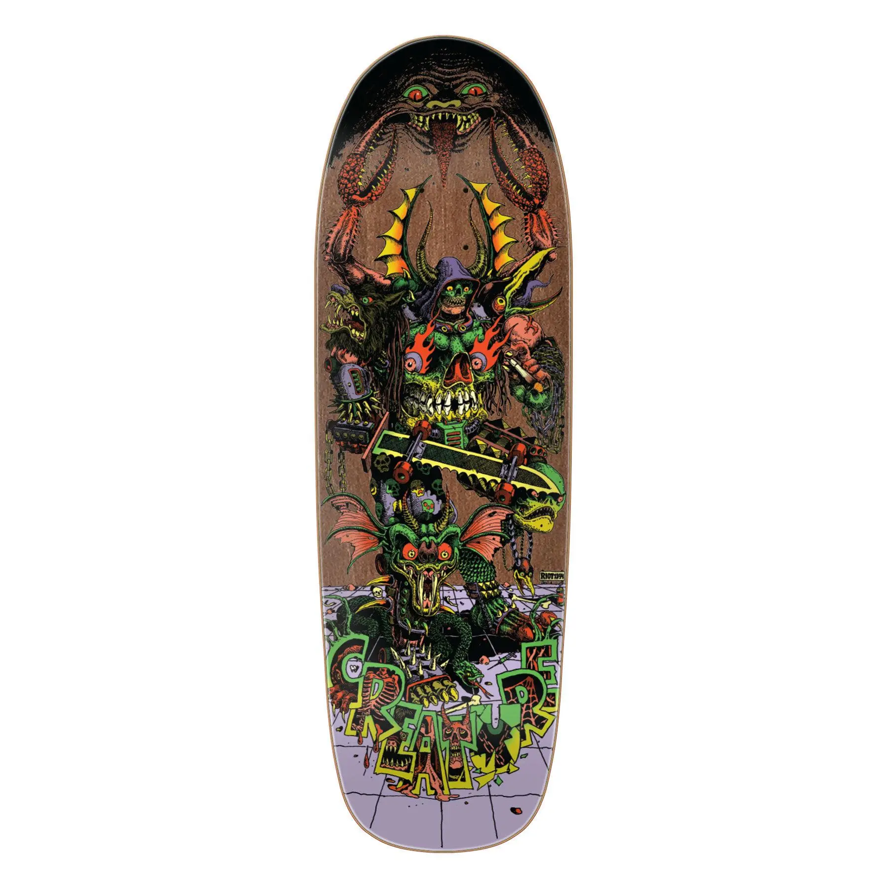 9.55x30.46in Hog Leg Shape Hallucination Beast Creature Skateboard Deck, Maple Plywood Construction, Lucid Graphics, 9.55X30.46