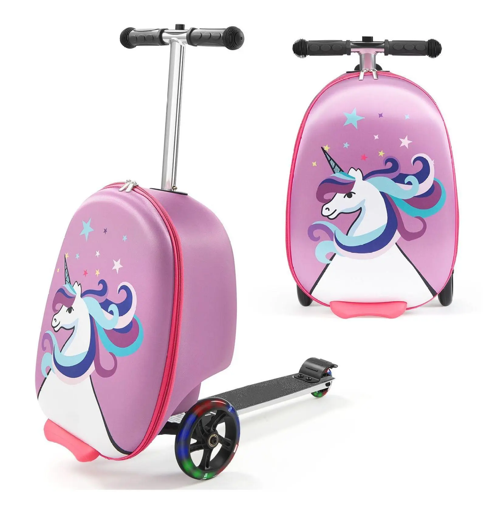 Kids Ride On Luggage, 20 Inch Scooter Suitcase - 20L Capacity, Adjustable Handle, Flash Wheels, Foldable Travel Suitcase for Kids Aged 5+ Default