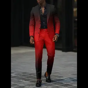 Men's Business Solid Color Contrast Trim Lapel Blazer & Pants Two-Piece Set, Slim Fit Formal Suit Set for Wedding Party, Men's Clothing for All Seasons, Menswear