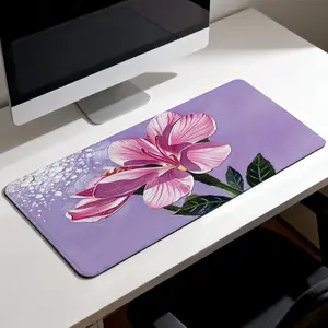 Premium Pink Lily Flower Oil Painting Illustration High Quality Mouse Pad Modern Office Gaming Comfort Experience Non Slip Durable For Daily Work And Play  40*80 Size.