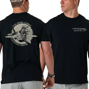 Lockheed Martin Skunk Works T-Shirt, 2 Sides Design Featuring Classic Skunk Logo and Fighter Jet Artwork, Soft Black Cotton Tee for Aviation Engineers, Veterans, and Stealth Aircraft Enthusiasts for Men & Women