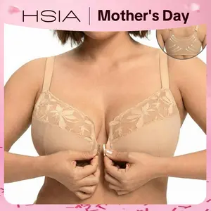 HSIA Anemone Plus Size Front Closure Bra Unlined Underwire Lift And Separate Natural Breast Separation Back Support Posture Correction 3/4 Cup Sculpted Lace Trim Womenswear Say Goodbye to Uniboob