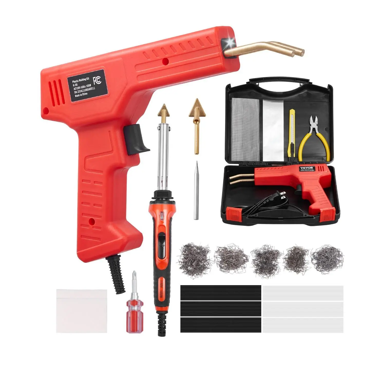 【DealsForYouDays】VEVOR Plastic Welder Kit Deluxe, 100W Plastic Welding Gun + 60 W/100W Soldering Iron, Professional Plastic Repair Welding Tool with 1000PCS Hot Staples & 60 Rods for Car Bumper Kayak Electronics Toys Home Heavy Duty