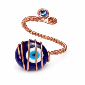 Handmade Evil Eye Protection Copper Wrist Cuff Adjustable Spiritual Protection Bracelet