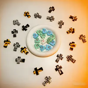 Ghost Cross Bead Mix Pack, Gothic Glue Ghost Skull Square Beads, DIY Phone Chain Bracelet Materials, Dark Sweet Cool Handmade Jewelry Accessories