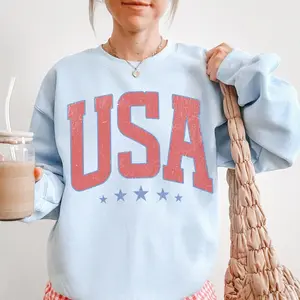 Retro America 4th Of July Sweatshirt Preppy Fourth of July Crewneck Trendy Oversized USA Shirt Aesthetic Patriotic Summer Sweatshirt, Cozy Fit, Perfect for Any Season, Fun Graphics