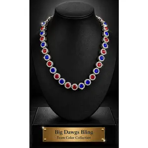 Hip Hop Iced Silver 12mm CZ Cluster Chain Necklace Royal Blue Red