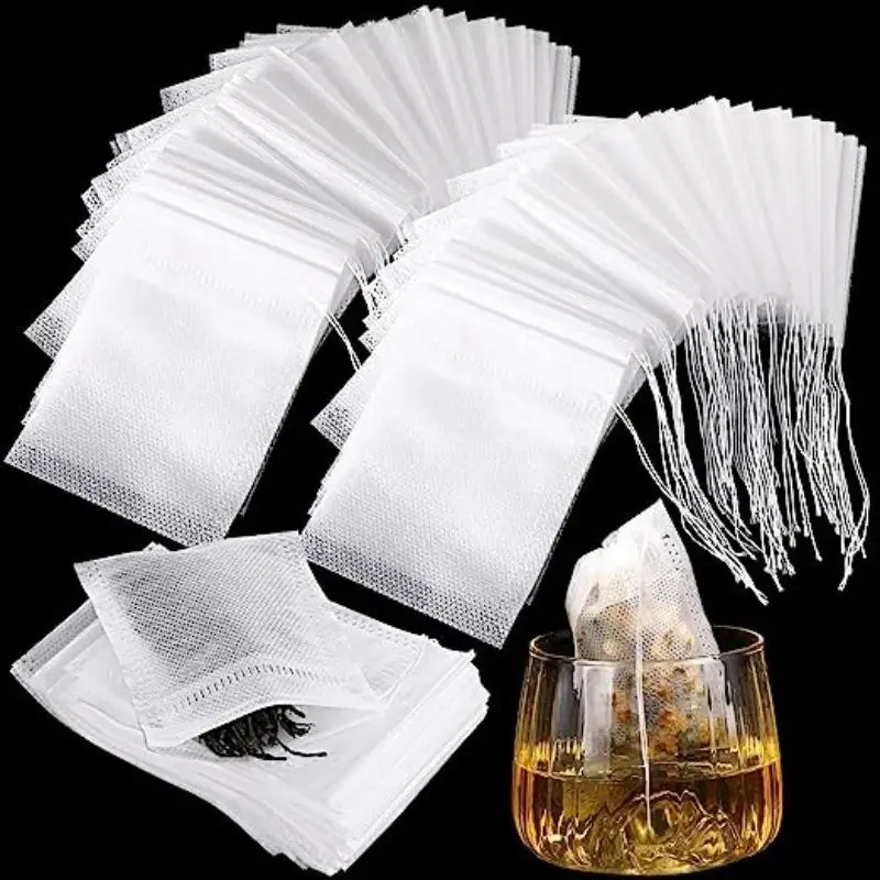 Disposable Empty Tea Bags with Drawstrings, 100pcs Summer Tea Filter Bags, Empty Tea Bags for Loose Leaf Tea, Coffee & Spice