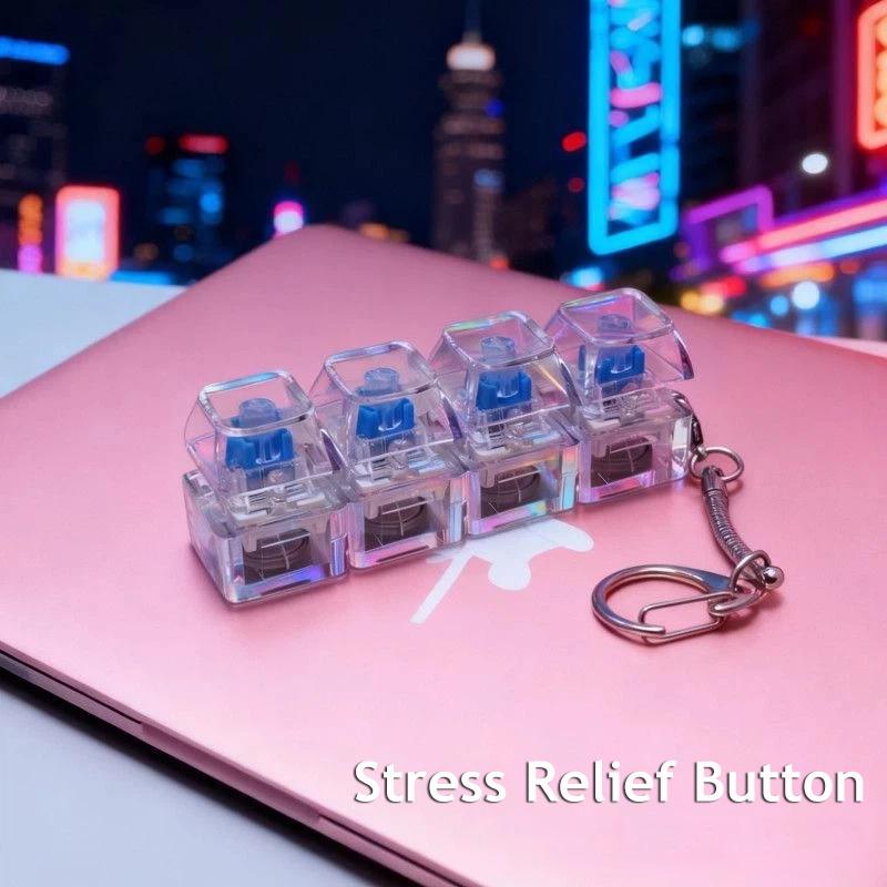Creative Fidget Button Keychain, Stress Relief Switch Tester Toy, Glowing Transparent Keycap Fidget Toy, Portable Decompression Play Toy for Teens & Adults