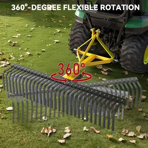 OEDRO 5 FT Landscape Rock Rake for Category 1, 3 Point Attach Rake with 360 Degree Rotation Tow-Behind Garden Tool for Compact Tractors