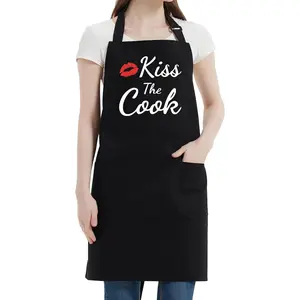 Funny Aprons for Women Men - Kiss the Cook Apron - Funny Chef Cooking BBQ Grill Aprons with 2 Pockets - Birthday Mothers Day Gifts for Mom, Wife - Fathers Day Christmas Gifts for Dad, Husband