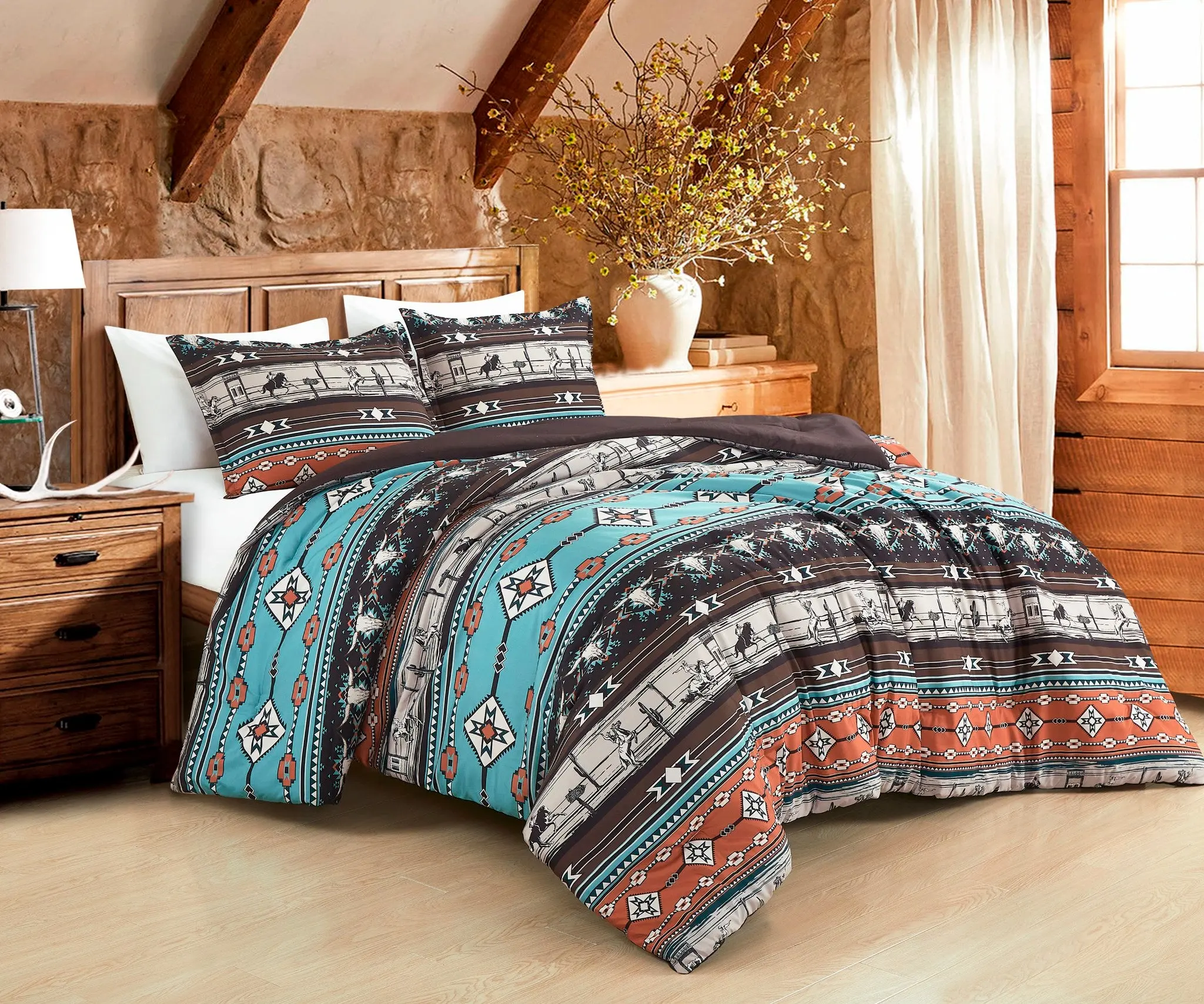 CHEZMOI COLLECTION Lodge Inspired Printed Microfiber Comforter Set Breathable Fade Resistant 100% Microfiber Polyester Fabric 2/3-Piece Bedding Set for Twin Full Queen King Sizes
