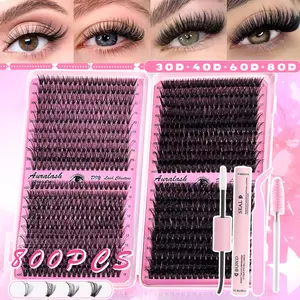 DIY Lash Extension Kit 30D40D60D80D All in One Box, 9-16mm D curl Soft Volume Individual False Lashes with Gentle Bond & Seal, Tweezers Included, Easy to Apply, Beginner &  Friendly, Natural Look Eye Makeup Kit for Women, Lash Glue Available Separately