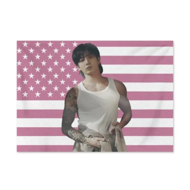 2025 New Jungkook Pink American Flag Kpop Idol USA Tapestry 3X5 Hanging Banner For Man Cave Bedroom Frat College Room Dorm Decoration 40X30In tapestry chill room accessories anime room decor