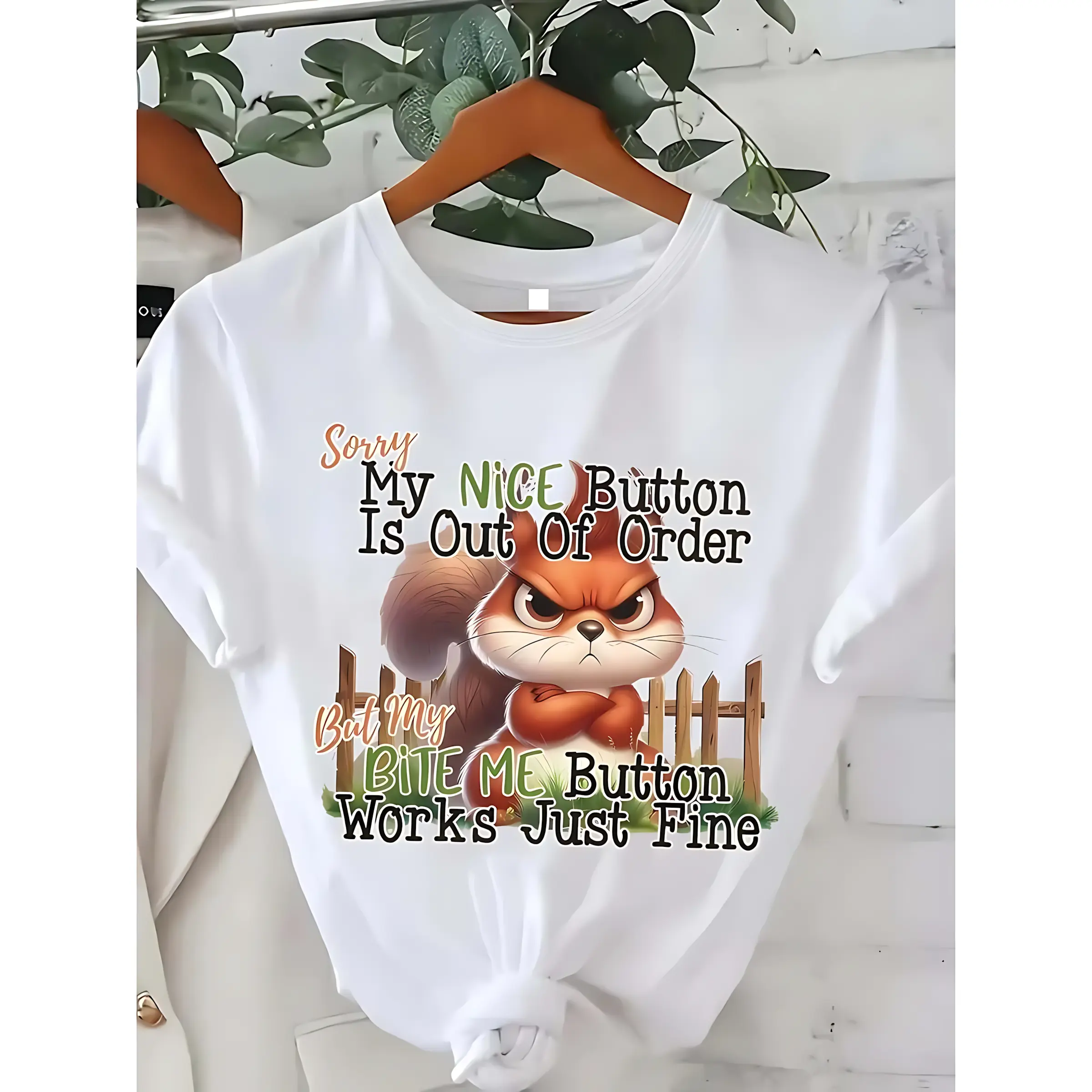 Plus Size Funny Angry Squirrel Graphic Tee Unisex Summer Cotton T-Shirt Casual Short Sleeve Round Neck Tshirt Humor Enthusiasts Gift for Friends Family