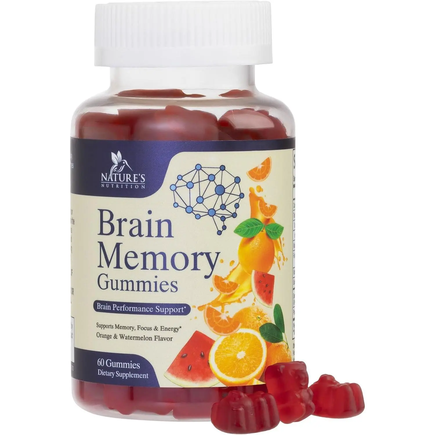 Brain Supplements for Memory and Focus Gummies - Nootropics Gummy with Phosphatidylserine, Vitamin B6 & B12 - Mental Clarity & Cognitive Support Supplement For Men & Women, Citrus Flavor - 60 Gummies
