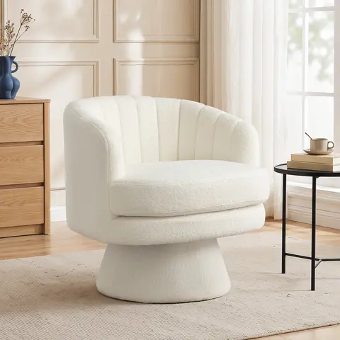 [DealsForYouDays] Ebello Swivel 360 Degree Swivel Barrel Chairs Accent Chair, vanity chair Barrel ChairsModern Cozy Lambswool Accent Chair, Comfy Round Armchiars,  for Living Room, Bedroom Office