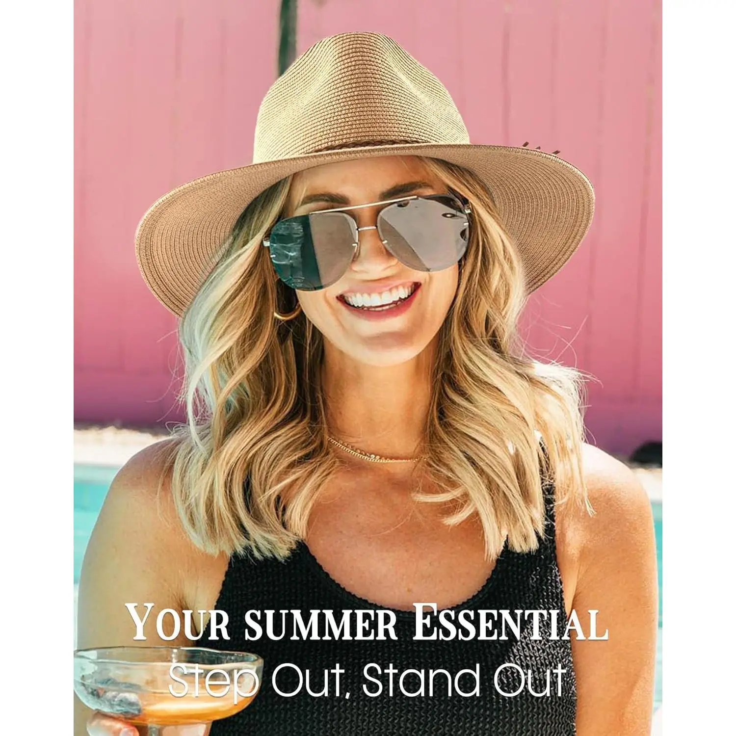 Wide Brim Straw Fedora Hat UPF 80+ Sun Protection Packable Summer Kids Beautiful Straw Sun Hat Crushable Wide Brim Summer Hat  main image 2