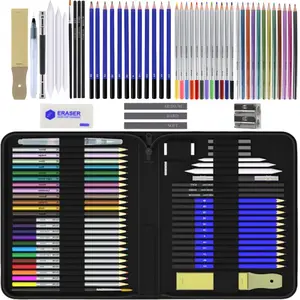 51Piece Painting Sketch Set - Comprehensive Art Supplies for Artists, Adults, and Beginners - Includes Colored Pencils, Graphite, Charcoal, Watercolor, Metal Pencil, Portable Zipper Case