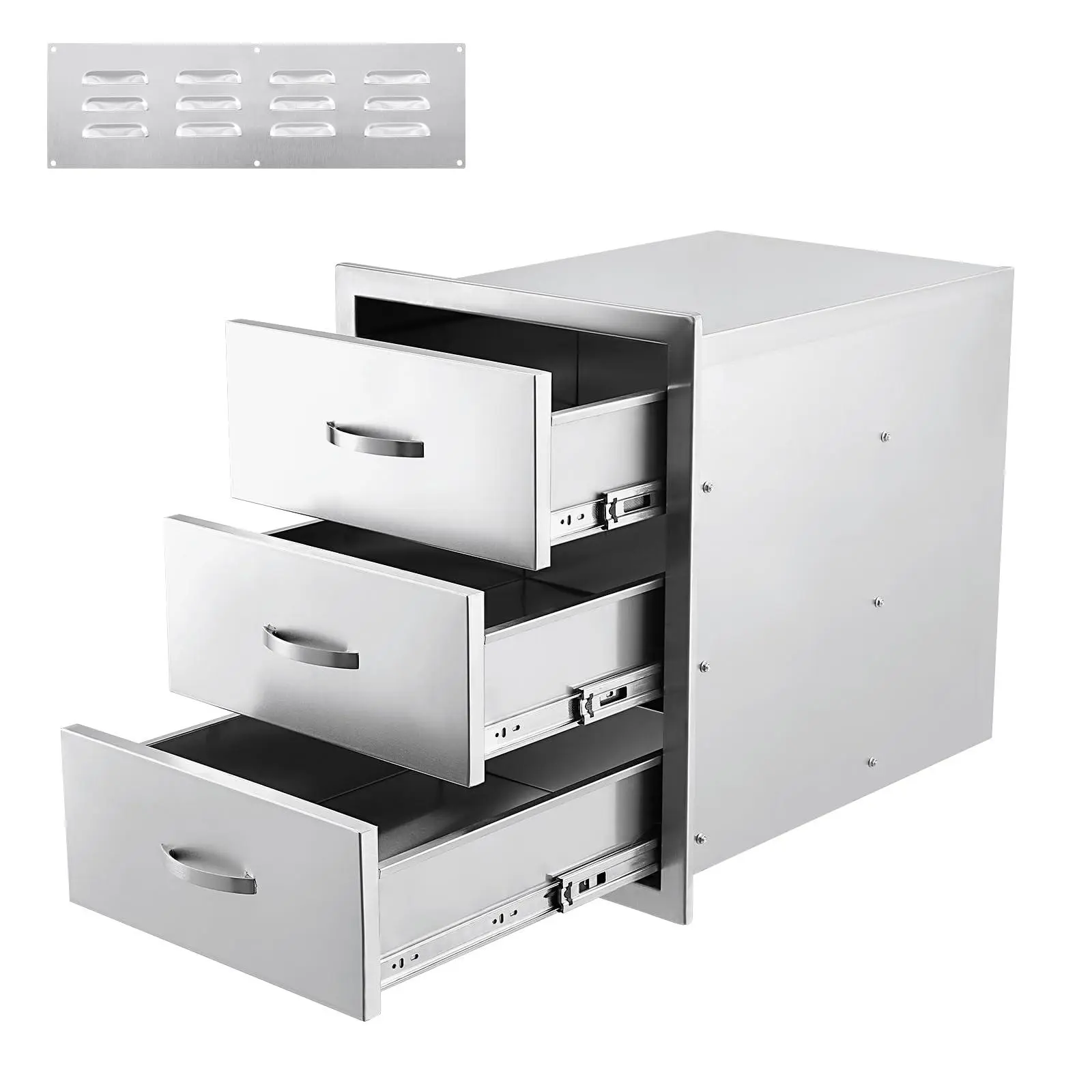 Full Stainless Steel Flush Mount Outdoor Kitchen BBQ Drawers, Weatherproof & Rust-Resistant, 14" W x 23" D x 21" H, for Outdoor Kitchen Island Patio Grilling Storage