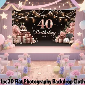 Elegant and 40th Birthday Backdrop Banner, Floral Cake Pearl Design, Party Wall Decor, Anniversary Photography Background