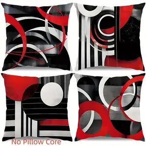 4pcs Abstract Geometric Stripes Throw Pillow Covers Red White Black Cushion Case Decorations for Sofa Couch Living Room , Single-sided Printing Without Pillow Core Home Textile
