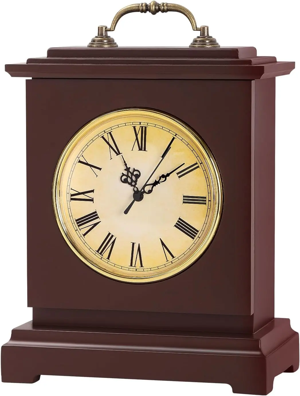 Mahogany Wooden Mantel Analog Clock - Square Casual Battery-Operated Vintage Table Clock with Secret Compartment Storage for Cash, Jewelry, Rings, Watches, Accurate Timekeeper for Living Room Home Decor