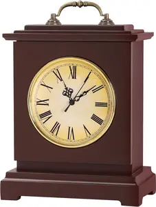 Mahogany Wooden Mantel Clock - Battery-Operated Vintage Desk & Shelf Clock with Hidden Safe, Secret Compartment for Cash, Jewelry, Rings, Watches - Home Decor for Living Room