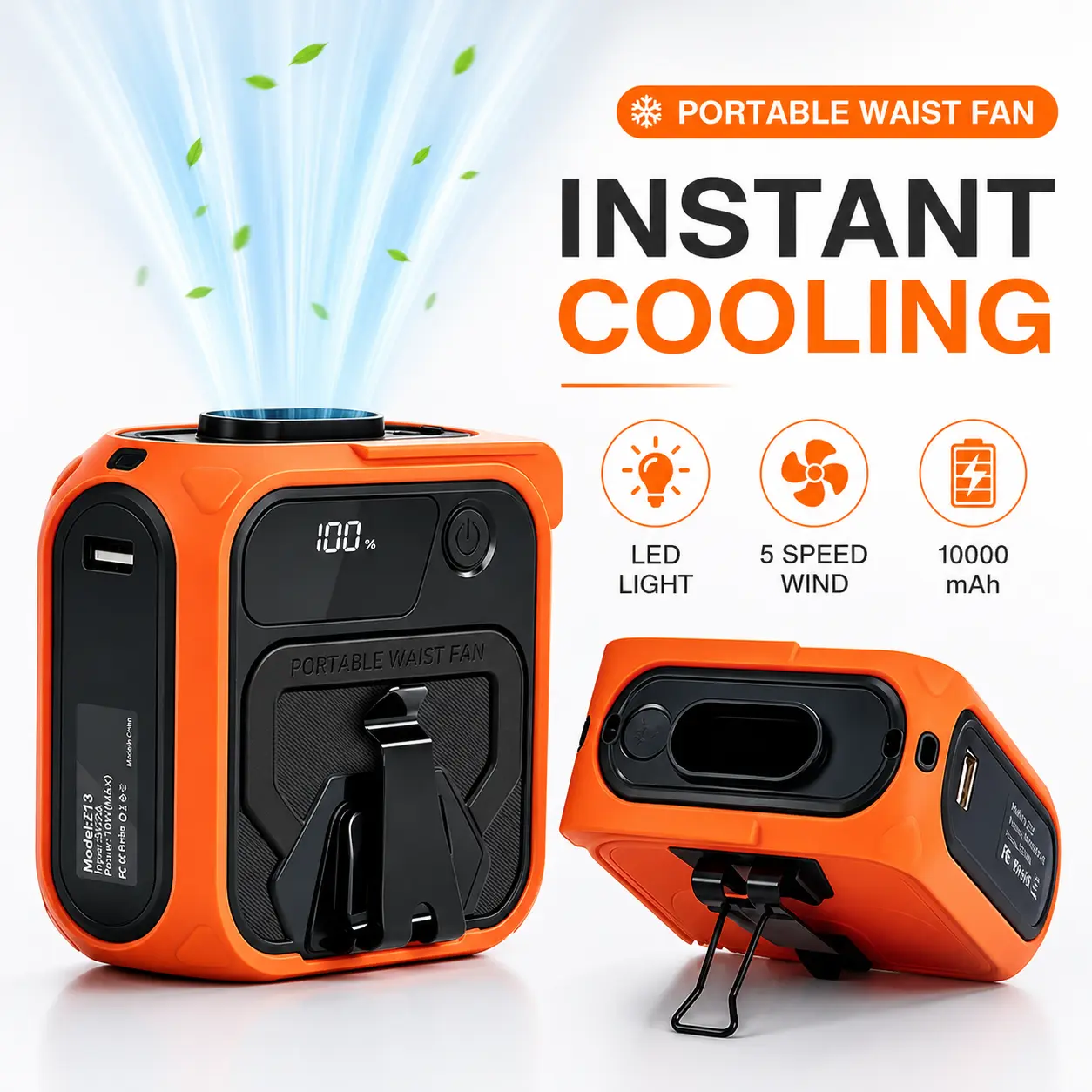 Qawtor 2026 Portable Waist Clip Fan, 10000mAh Rechargeable Wearable Fan with Ultra-Strong Airflow, Smart LED Display, 18+ Hours Runtime, 5-Speed Control, 4-in-1 Body/Neck/Desk Fan & Power Bank for Work, Outdoor & Camping