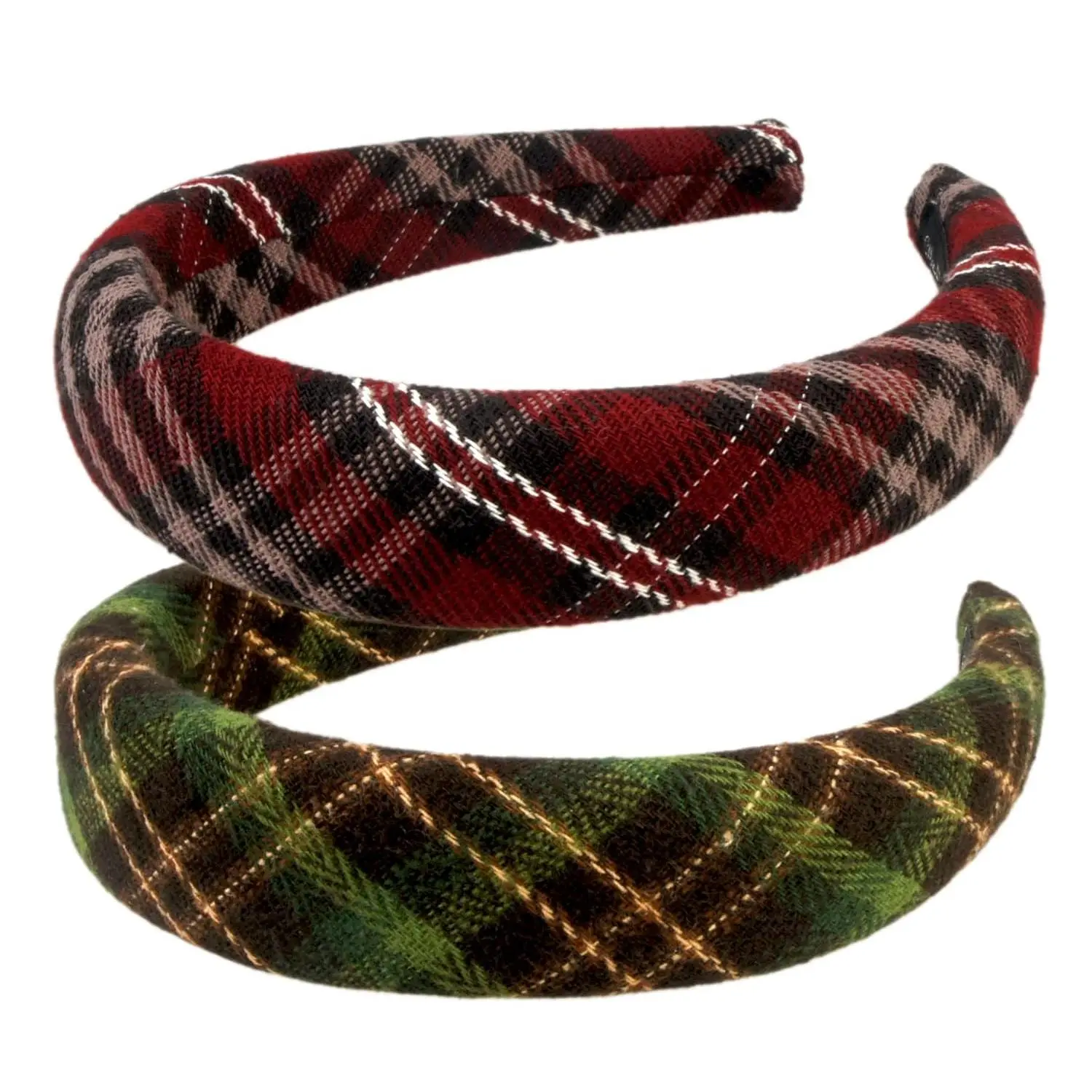 2 Pack of Womens Fall Scottish Tartan Headbands Headwraps Hair Band Christmas Gifts for Her Burduny Red and Green Plaid