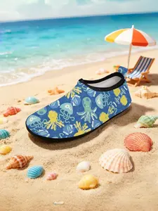1 Pair Kids' Style Quick-Drying Non-Slip Deep Sea Blue Water Shoes, Breathable & Comfortable, Children's Day Gift, Versatile for Beach Play, Cartoon Playful Octopus Print, Vibrant Ocean Style Beach Shoes