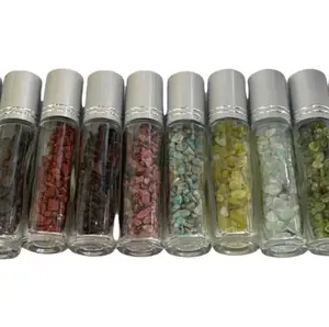 15PCS Essential Oil Roller Crystal Bottles Funnels for Organiser Canister Tin Bottles Amethysts Red Jasper Carribean Caloit Garnet Prehnite Peridot