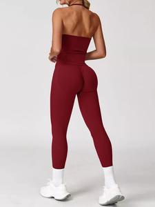 women's solid halter neck sports top & leggings set, sporty casual breathable two-piece set for yoga gym workout running, ladies sportswear for all seasons, yoga clothes set