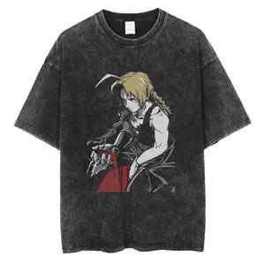 FULLMETAL ALCHEMIST Street Trend Brand Animation Printing 3Cotton Washed Short Sleeve T-Shirt Men's and Women's Summer