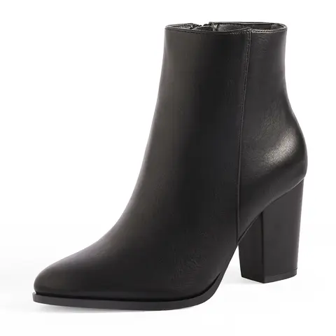 Dream Pairs Women's 4.5-inch Block Heel Ankle Booties - Black/PU Zip-Up Footwear with Comfortable Heels, Casual Elegant Summer-Vibe Shoes for Dress-Up Occasions, Shoes for Women