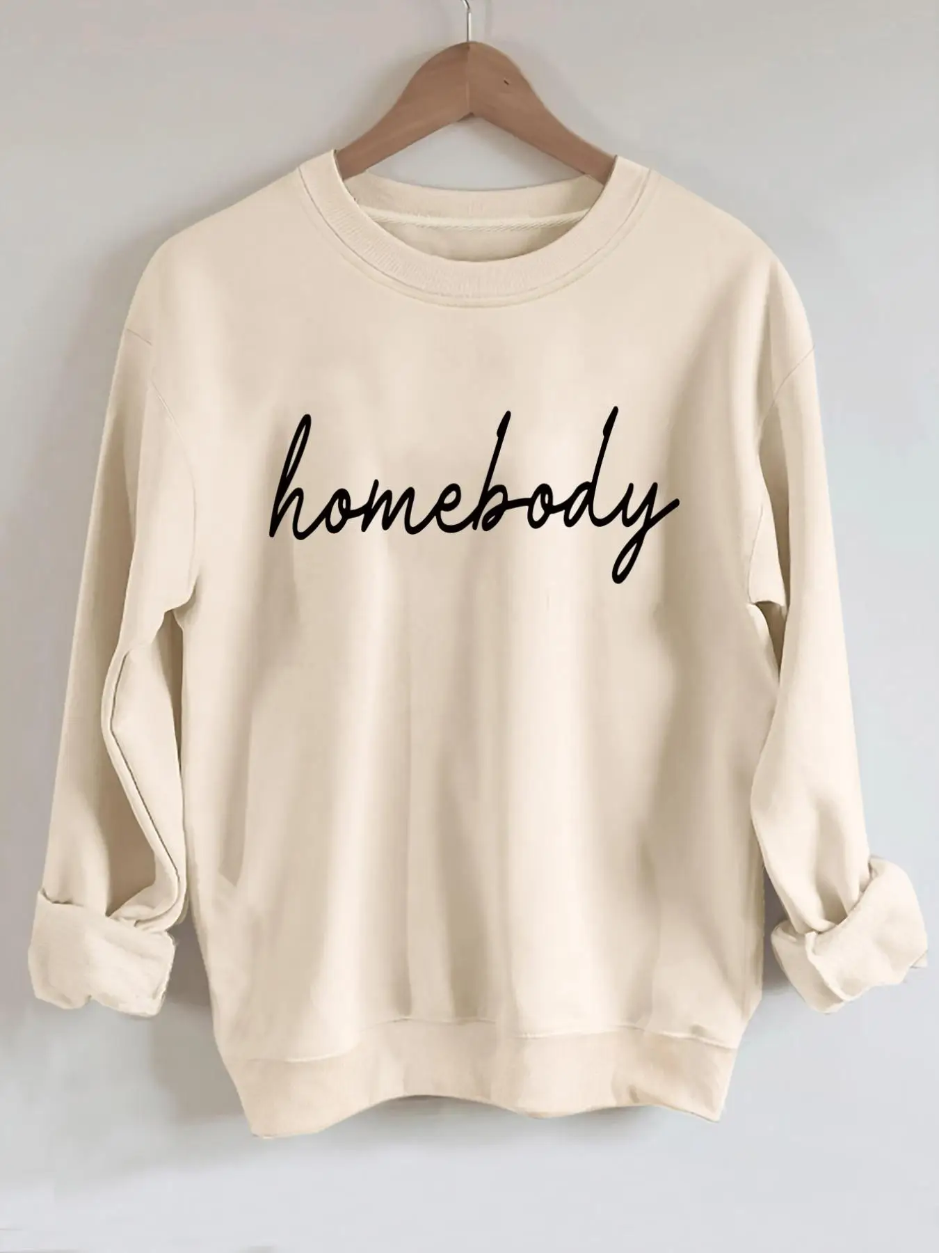 Women's Letter Print Round Neck Comfort Sweatshirt, Fitted Casual Longsleeves Crewneck Sweatshirt Pullover for Fall & Winter, Women's Clothes for Dail