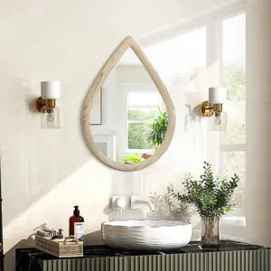 Teardrop Wall Mirror Small Natural Wood Framed Wall Hanging Mirror Irregular Mirrors for Wall Decorative Farmhouse Bedroom Bathroom Entryway Mirrors2026