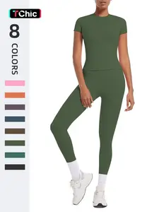 Women's Yoga 2-Piece Set, Breathable Short Sleeve Tee & High Waist Tight-Fit Pants, Sporty Style, All-Season Wear, Yoga Outfit Set, Casual Workout Loungewear, Summer Activewear, Summer Athletic Wear