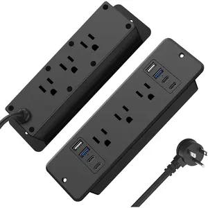 14 in 1 Fast  Recessed Power Strip, 20W Furniture Power Outlet, Flush Mount Surge Protection with 6 AC Plugs, 4 USB-A and 4 USB-C, 6ft Power Cord. (Black)