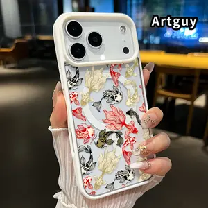 Magnetic Phone Case Supports Wireless Charging for iPhone 17 16  Pro Max Plus 15 14 13 12 11 Air E Koi Fish Symphony Pattern Anti-Yellowing Shockproof durable ultra-thin Crystal Transparent Acrylic Cover