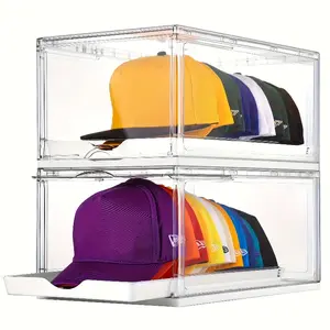 Baseball cap storage box, transparent storage rack with drawers, large-capacity sliding tray-style hat storage box, display cabinet with magnetic doors that can be stacked, each layer can hold 12 hats