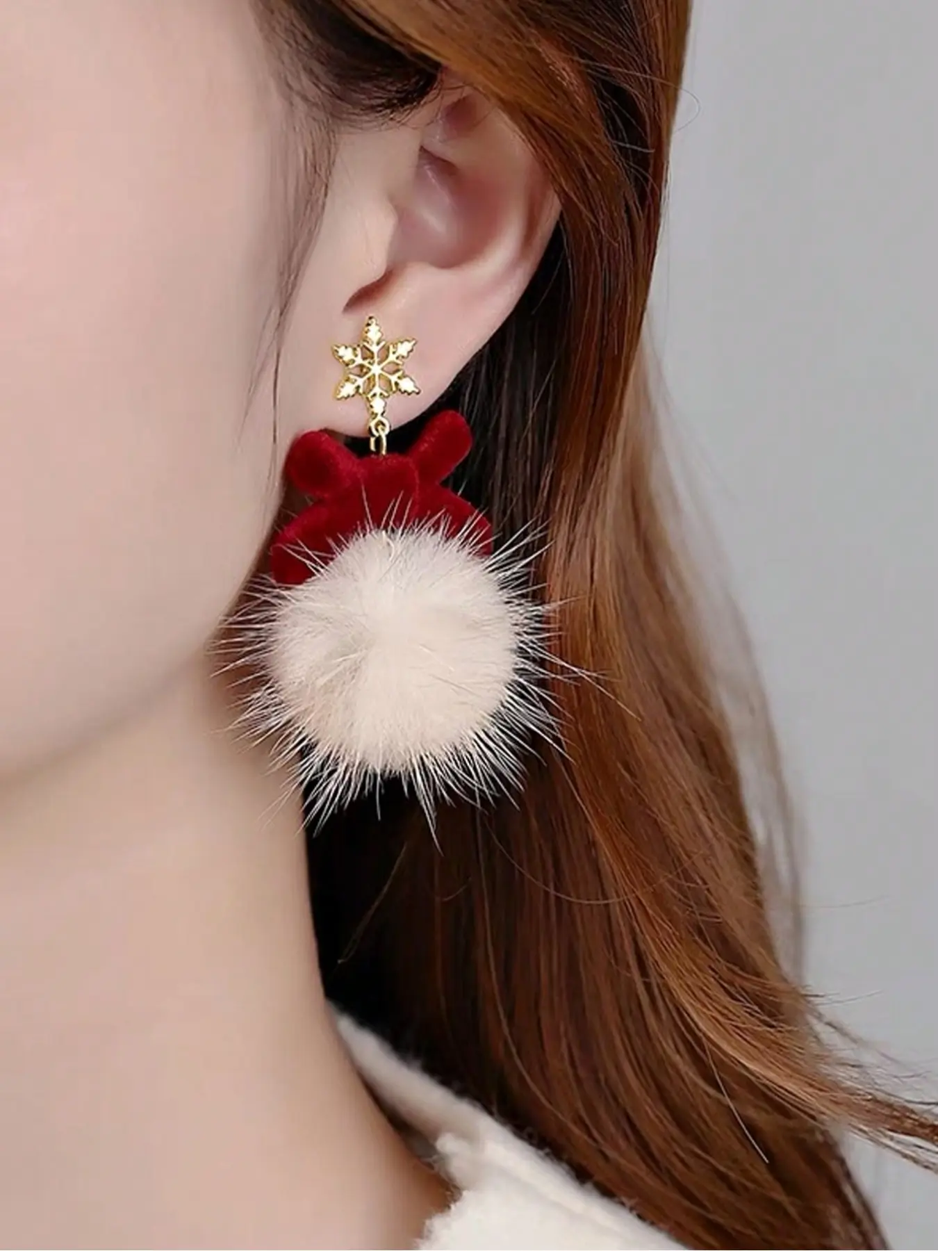 Cute Christmas Deer Faux Fur Ball Fringe Earrings Set for Women, Trendy Jewellery Accessories, Casual Style, All Seasons Wear, Perfect for Any Occasion