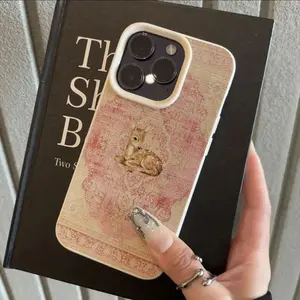 Little Deer Pink Blanket Retro Sweet Pattern Suitable for iPhone 16 Pro Max Case, iPhone 15 Pro Max/14/16 Plus/13 Pro/12/11 Simple TPU, Anti-Drop Stylish Protective Cover with High Aesthetic Appeal